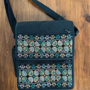 Embroidered Black and Teal Bag from Thailand